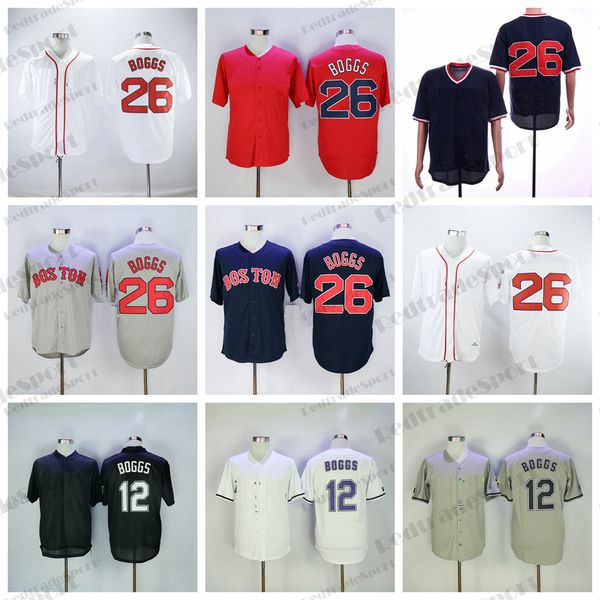 

mens 26 wade boggs baseball jerseys #12 vintage 1992 grey orange navy blue white stitched shirts, Blue;black