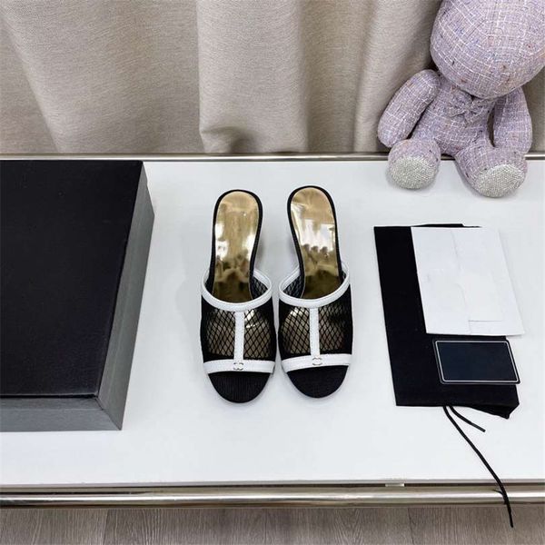 

summer popular women sandals 2023 channel luxury brand business dress wedding party leather high heels casual flat slippers 08-028, Black
