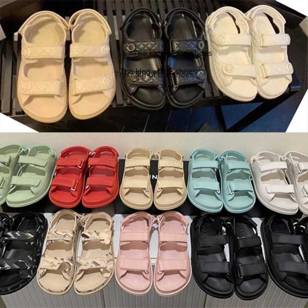 

women hook loop strap dad sandals quilted real leather pvc jelly two styles designer sandal luxury paris summer 2023 platform slides buckle, Black