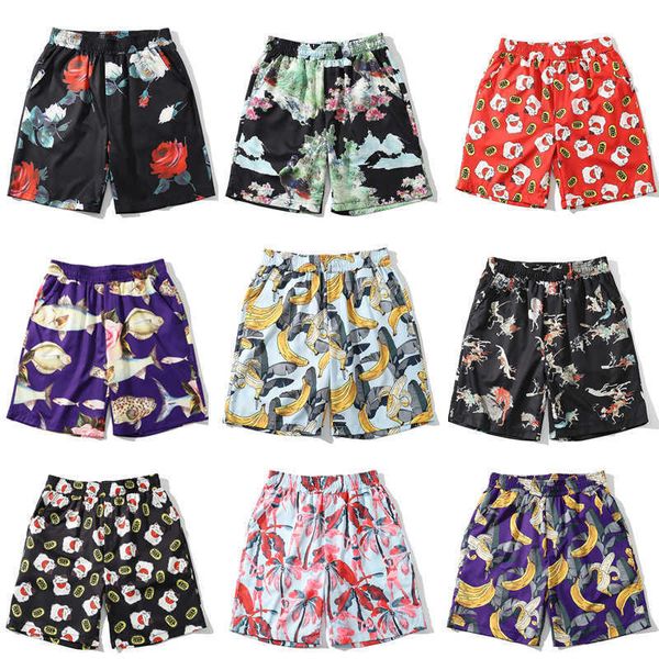 

men's shorts floral shorts men's fashion brand ins loose print student fashion seaside capris hawaiian beach pants, White;black