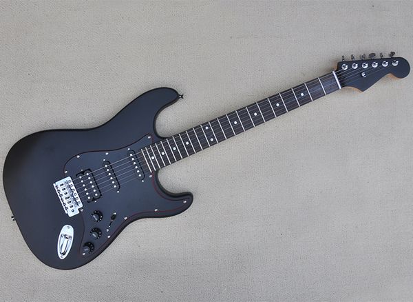 

matte black electric guitar with black pickguard rosewood fretboard can be customized