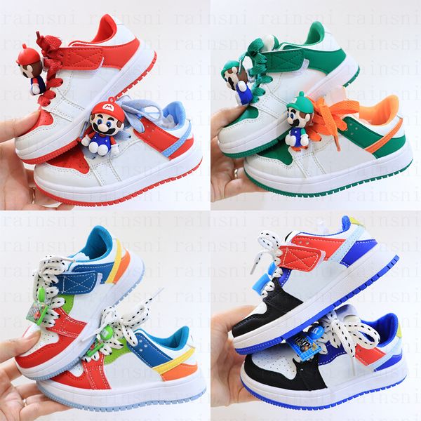 

kids shoes cartoon baby sneakers air forse 1 children sneaker basketball casual prewalker game character super marie size 27-37 h2ml#, Black;red