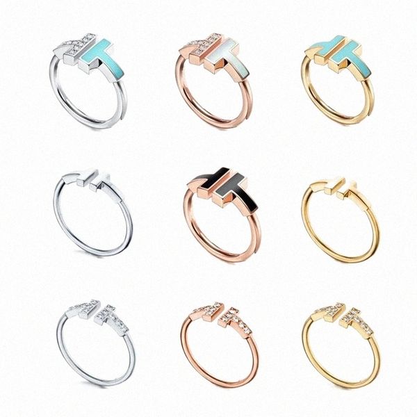 

double t-shape band rings opening 925 sterling silver diamond pearl oyster ring fashion classic woman luxury jewelry with original bag for g