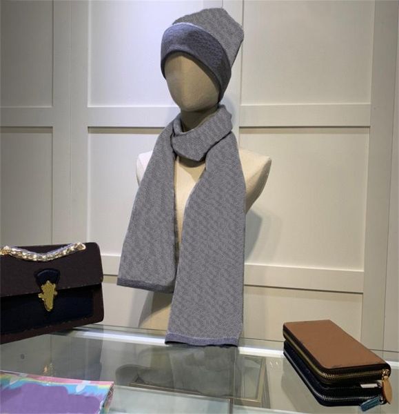 

luxury hat scarf set for beanies men women winter 2 piece gloves design caps shawl designer hats scarves bonnet pour hommes wool b1941886, Blue;gray