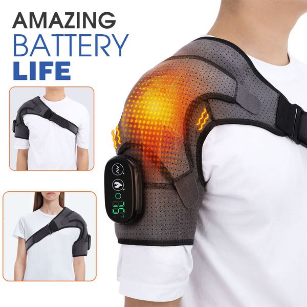 

leg massagers electric heating shoulder brace led display vibration shoulder massage support belt strap for arthritis joint injury pain reli