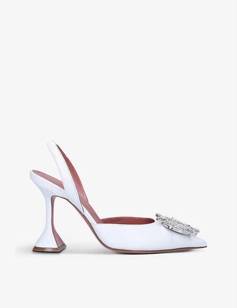 

wedding shoes amina italy muaddi begum pumps crystal-embellished slingback satin high heel crystal wedding pumps white, Black