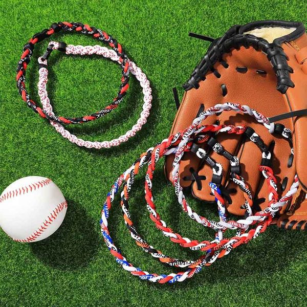 

custom fashion baseball sports triple braided titanium necklace for men boys, Golden;silver
