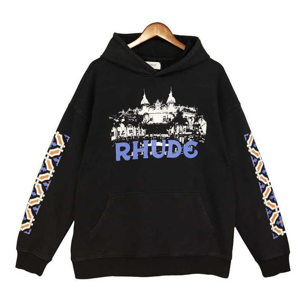 

men's hoodies casual loose hoodie style trend fashion condude casino print castle autumn hoodie american street fashion loose daily hea, Black