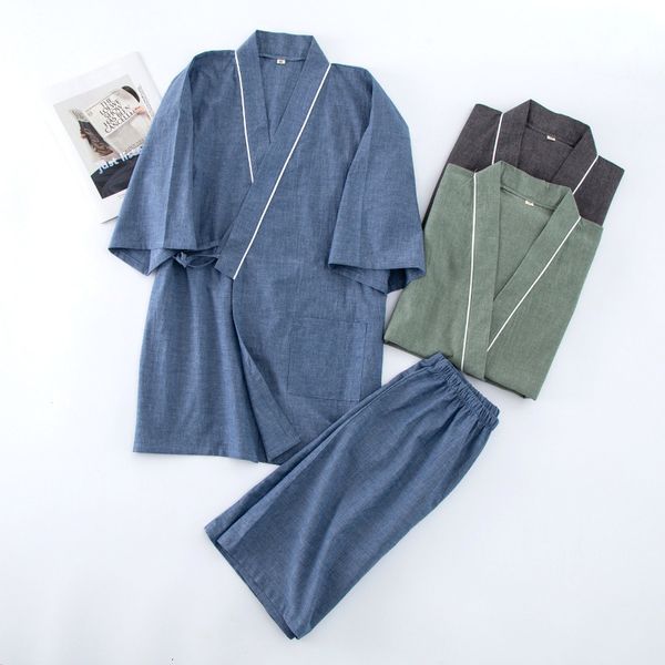 

men's sleepwear solid color japanese mens pajamas spring and summer thin cotton short-sleeved shorts pajama sets for men loose homewear, Black;brown