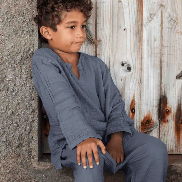 

clothing sets autumn boys and girls cotton gauze suit retro children s casual solid long sleeve pants 2pcs kids clothes tz183 230317, White