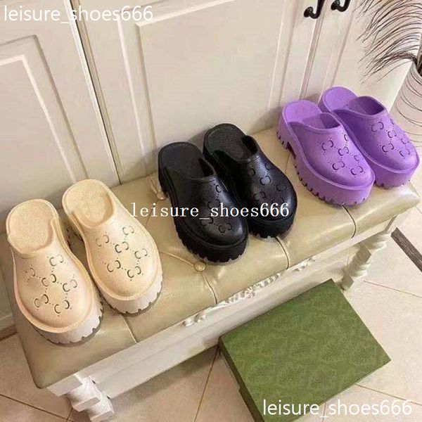 

luxury designer women's sandals slippers heel rubber waterproof platform candy color flats jelly shoes slippers outdoor beach slide 35-, Black