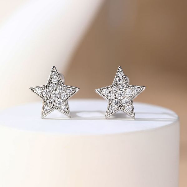 

925 sterling silver full diamond stud star dangle earrings for women