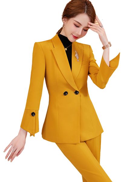 

women's suits blazers fashion ladies pant suit formal women female 2 piece set red yellow black pink office business work wear blazer a, White;black