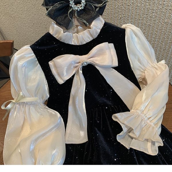 

clothing sets girls princess velvet dresses children ceremonial long sleeves fashion baby casual wear 1 15ys vestidos kids clothes 230317, White