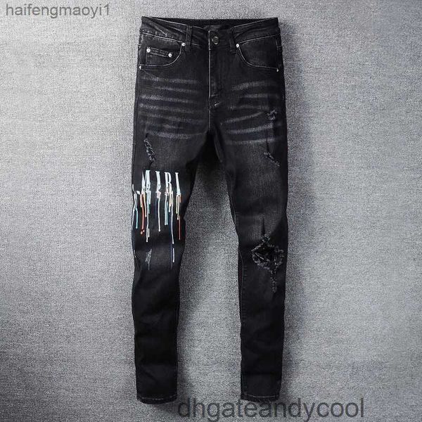 

washed amirs amiris denim black jeans designer pants jeans man aw23 new tear slim patch fit elastic leggings amr fashion men 5t0s wod0, Blue