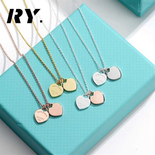 

luxury designer jewelry 18k gold for women elegant 925 silver chain necklace tif double heart pendant necklace alentine's day gift orig