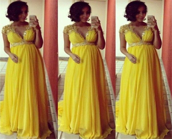 

evening dresses lebanon yellow cap sleeve chiffon beaded evening gowns summer maternity pregnant formal evening dresses plus 8565330, Black;red