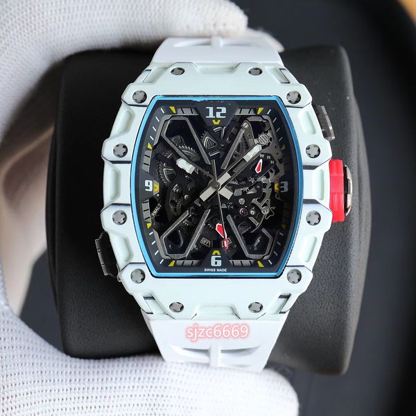 

zy rm35-03 watch features a fully automatic mechanical movement sapphire mirror ntpt carbon fiber case with a natural rubber strap, Slivery;golden