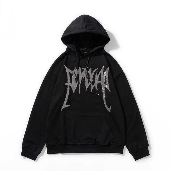 

men's hoodies men's sweater new autumn gothic letter diamond hoodie casual men's loose hoodie, Black