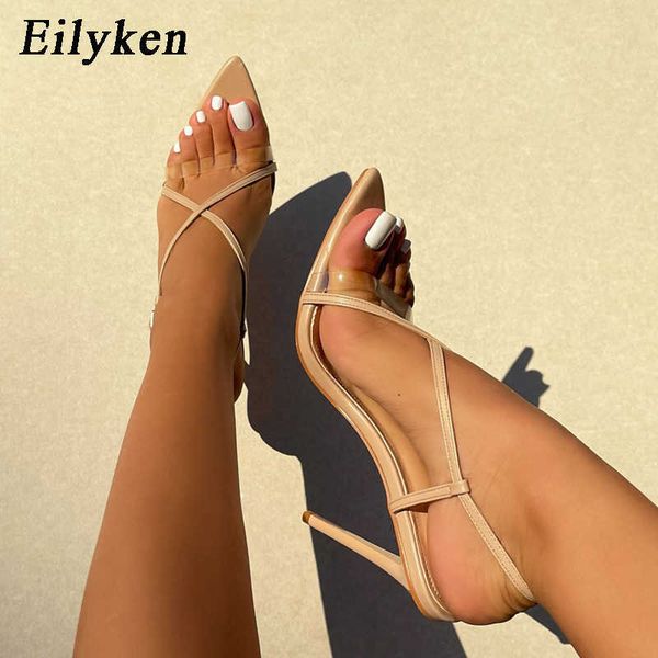 

sandals new elegant roman pvc transparent pointed toe high heels women summer ladies buckle strap wedding party shoes 230320, Black