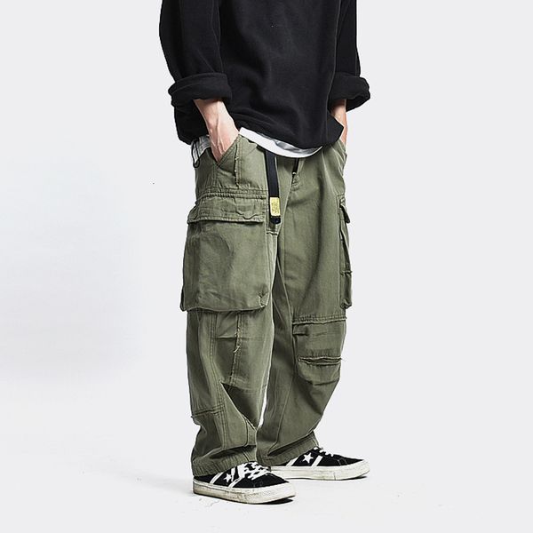 

men's pants safari style multi pocket cargo pants men loose work trousers mens streetwear casual pants 230320, Black