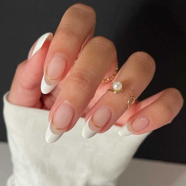 

false nails wear nail french nail patch simple press on s 230320, Red;gold