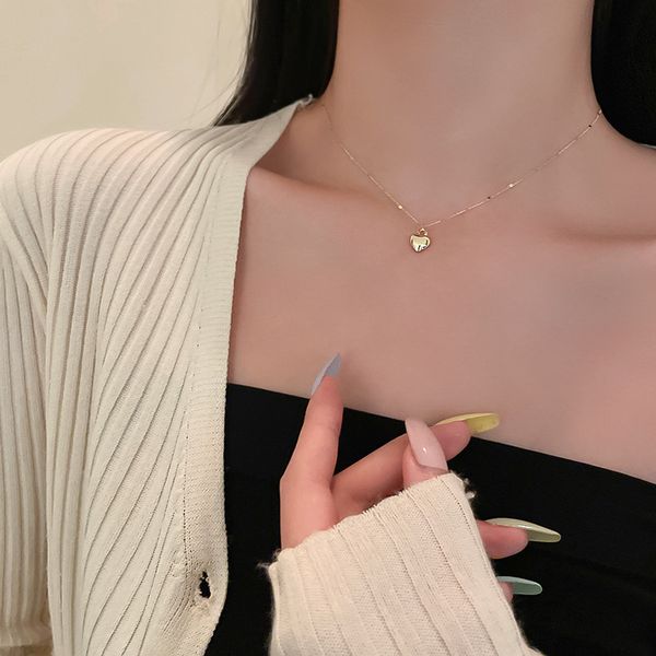 

afshor new fashion love heart pendant necklace for women 2023 new trendy temperament simple neck chain jewelry gift choker, Silver