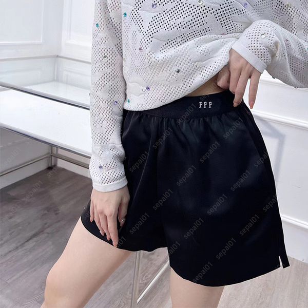 

women short triangle letter designer fshion shorts with pocket ladies casual sportswear, White;black