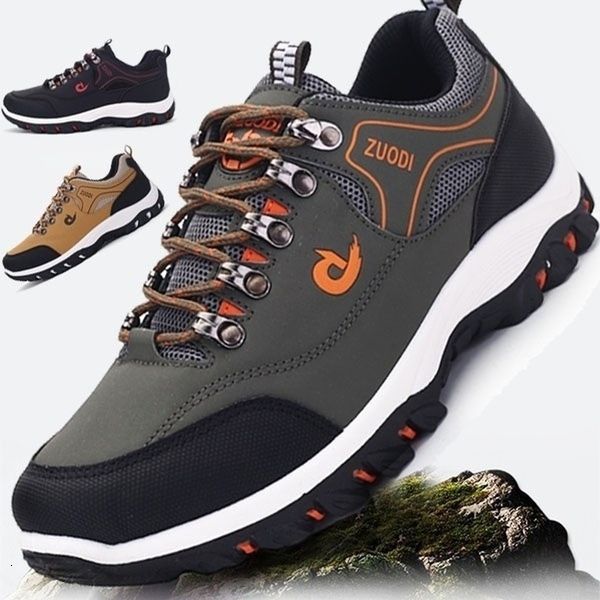 

dress shoes men hiking autumn leather casual sneakers waterproof sport non-slip outdoor lightweight tenis 230320, Black