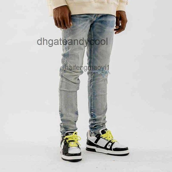 

designer mens jean pants jeans street brand washing water old blue knife cut holes elastic slim fit skinny jeans man