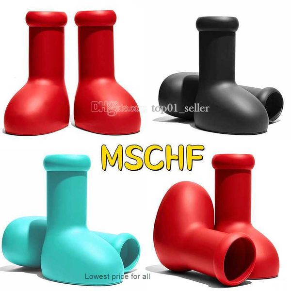 

2023 mschf astro boy big red boots shoes for womens mens fashion solid round toe flat eva rubber rain boot thick bottom non slip booties, Black