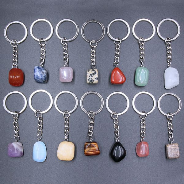 

key rings 20pcs natural stone crystal quartzs chain women men handbag hangle car holder raw mineral ring jewelry 230320, Slivery;golden