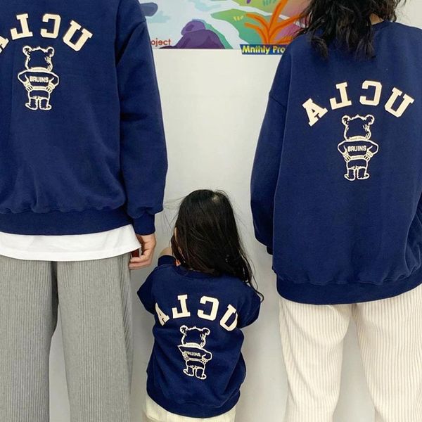 

family matching outfits milancel hoodies baby bodysuit cartoon bear mother and father kids clothes 230317, Blue