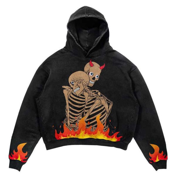 

hip hop hooded sweater men women sweatshirt y2k designer hoodie punk style hoodies digital printing coat rock oversize hoody vintage top, Black