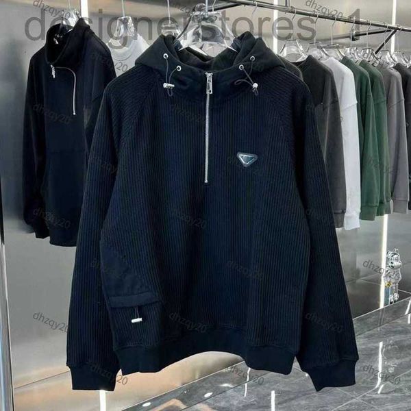 

designer hoodie designer sweatshirt classic triangle half zip knit sweater autumn winter thickened thermal jacket mens and womens casual shi, Black