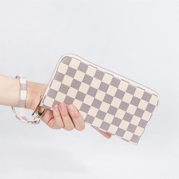 

2020 new fashion plaid printing long multi card wallet men's and women's versatile temperament handbag2525, Brown;gray