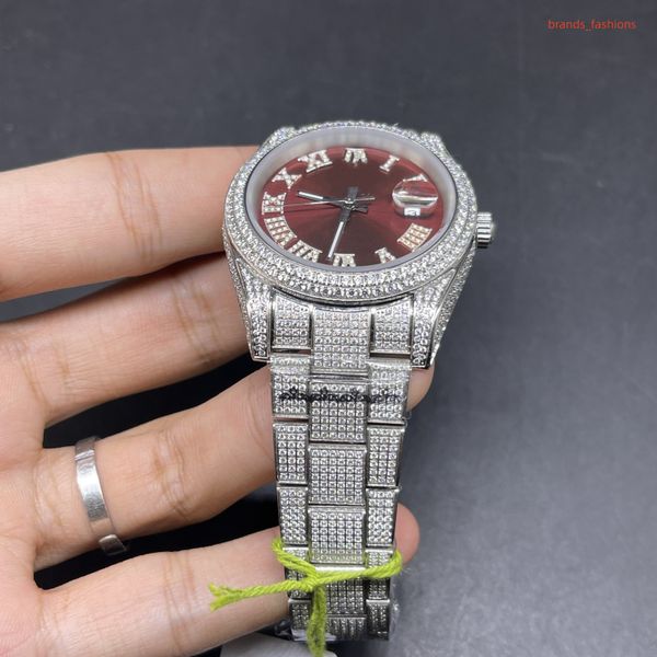 

diamond watches roles handmade full of diamonds watch mens automatic mechanical red face with steel strap da09, Slivery;golden