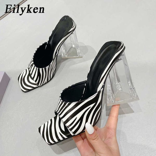 

sandals summer zebra crossing style women slippers fashion transparent crystal perspex high heels square toe shoes lady 230320, Black