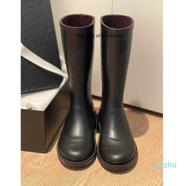 

casual shoes small fragrant wind below knee long women wear medium outside fashionable and thin cavalry boots waterproof rain, Black