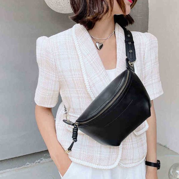 

genuine leather black belt bag for women luxury fashion fanny pack purses crossbody chest waist packs designer ladies bum bags 220616