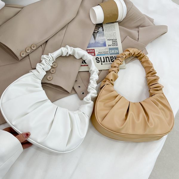 

evening bags pleated pu shoulder underarm women large andle summer leisure armpit solid color shopping handbag 230320