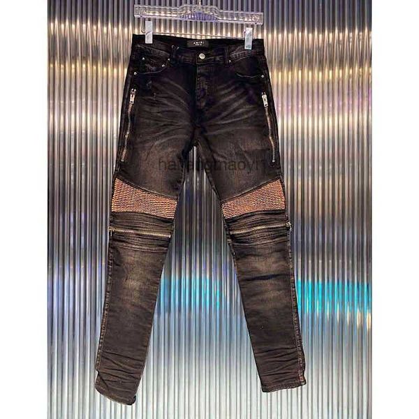 

men jeans new washes old black mx2 cashew nut flower knee zipper slim legged jeans men's fashion hip hop phz, Blue