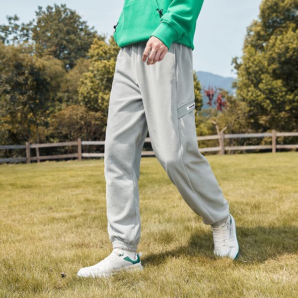 

men's pants semir casual pants men winter loose pull rope vibe wind bundle feet stitching polar fleece sports pants 230320, Black