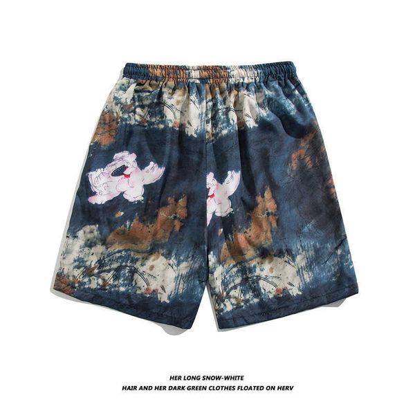 

men's shorts men's casual shorts summer loose personalized straight hawaiian wide leg capris, White;black