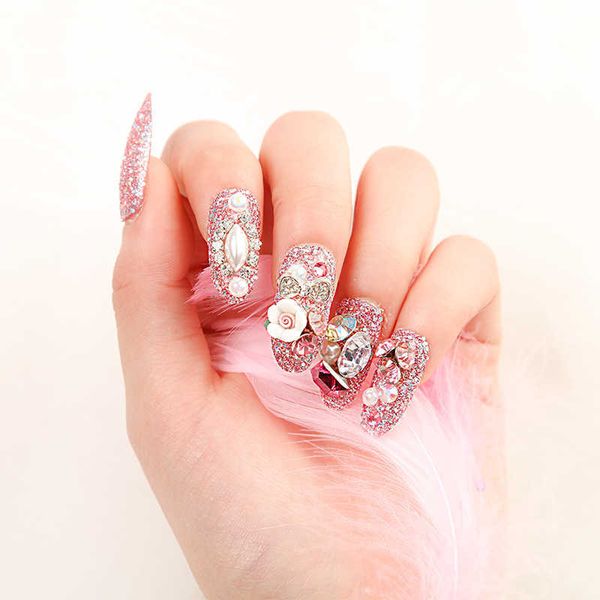

false nails glue bridal manicure fake nail wearing patch removable 230320, Red;gold