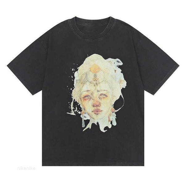 

men tshirts designer clothes t shirt rainbow half-portrait print graphic tee washed distressed t-shirt high street graffiti print shirts, White;black