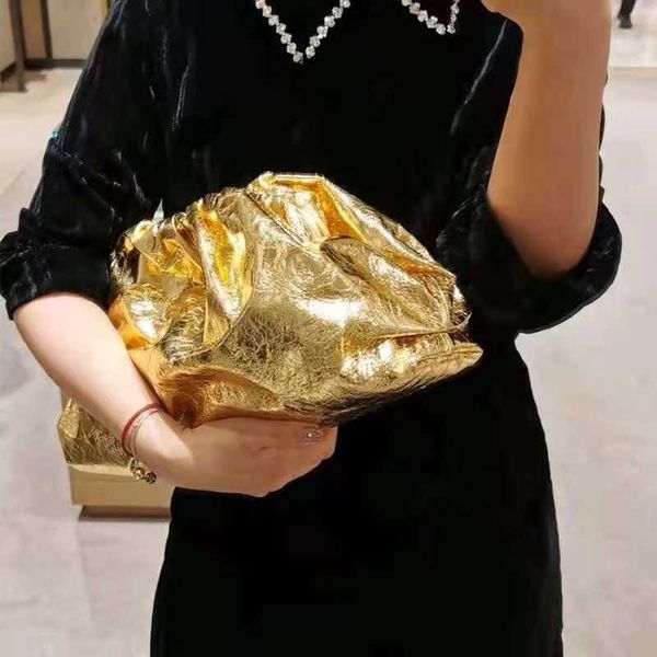 

evening bag handbags genuine leather cloud bag retro forearm gold glitter lase