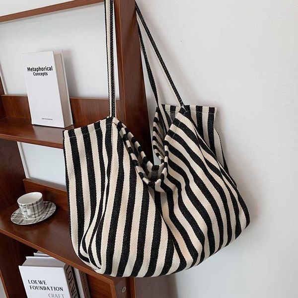 

evening bags womens tote striped canvas casual handbags for women simple shopping large capacity woman shopper school shoulder 230320