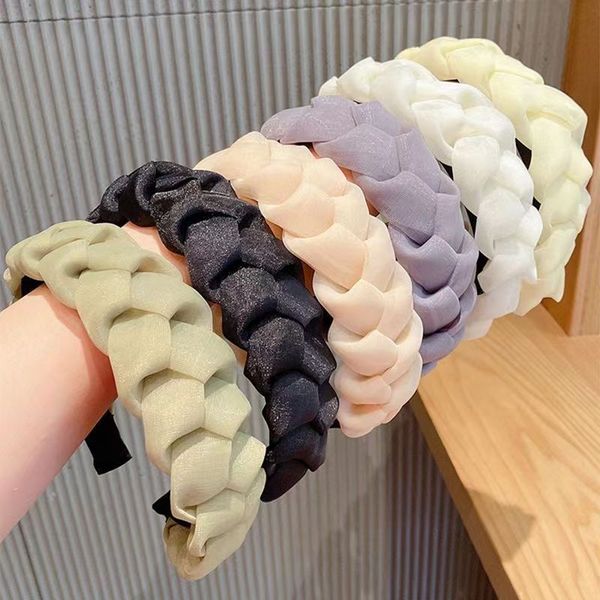 

s3519 fashion jewelry hair hoop for women wide edge gauze woven headdress retro head hoop female hair accessories, Silver