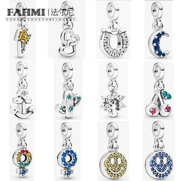 

100% 925 sterling silver eternal shiny clip charm bracelet cactus lightning anchor cherry smile making fashion diy jewelry, Black